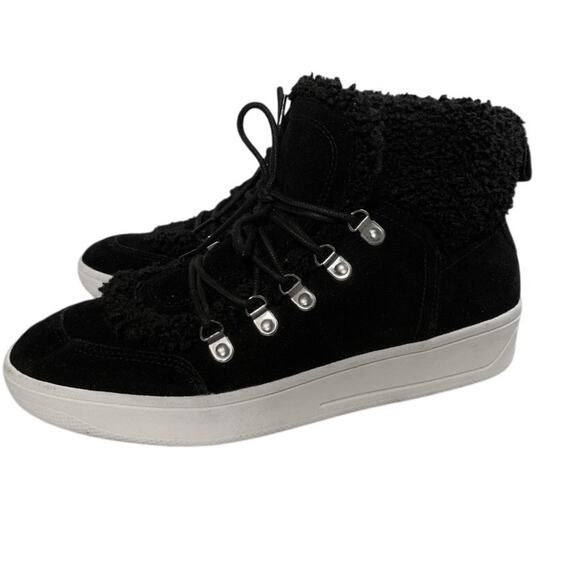 Steve Madden Debora Black Suede & Sherpa Mid Top Sneaker Bootie Size 8 - Picture 1 of 8